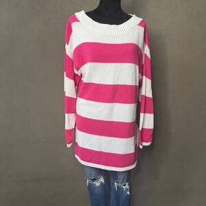 Vintage 1991 Moda International Victoria Secret Pink Stripe Tunic Sweater Medium